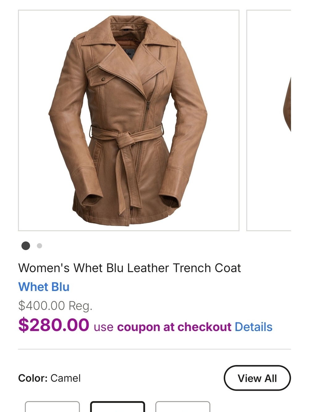 Whet Blu Women's Camel Leather Trench Coat